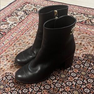 Chanel size 34.5 Black Leather Ankle Boots